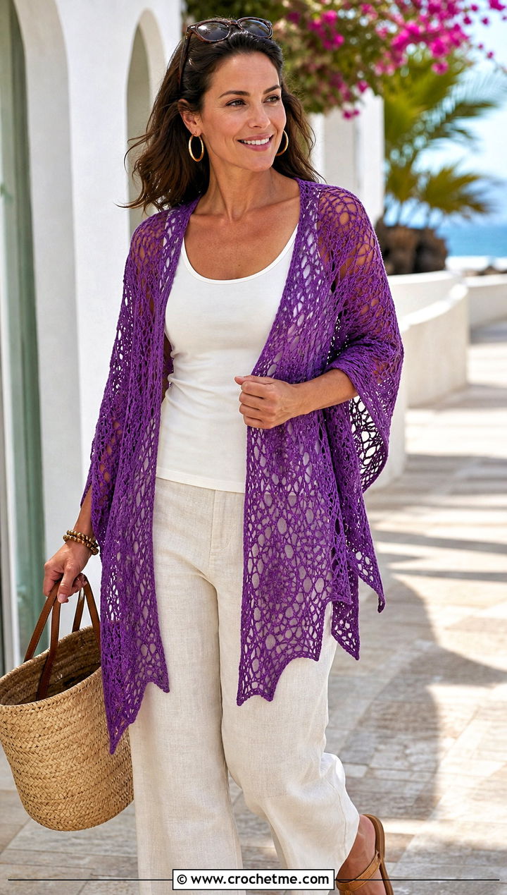 Pineapple Lace Triangle Shawl With Linen Pants Set - 25 Victorian Crochet Shawl outfit ideas