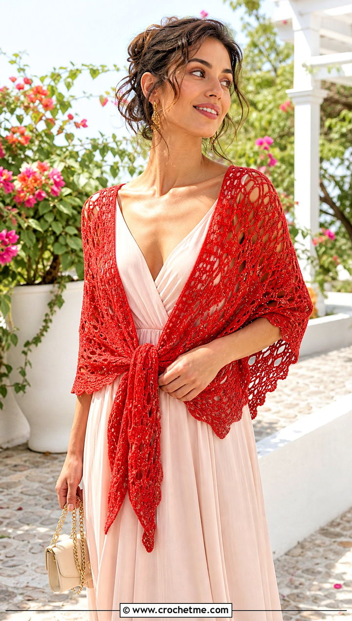 Pineapple Lace Triangle Shawl With Maxi Dress - 30 easy crochet triangle shawl outfit ideas