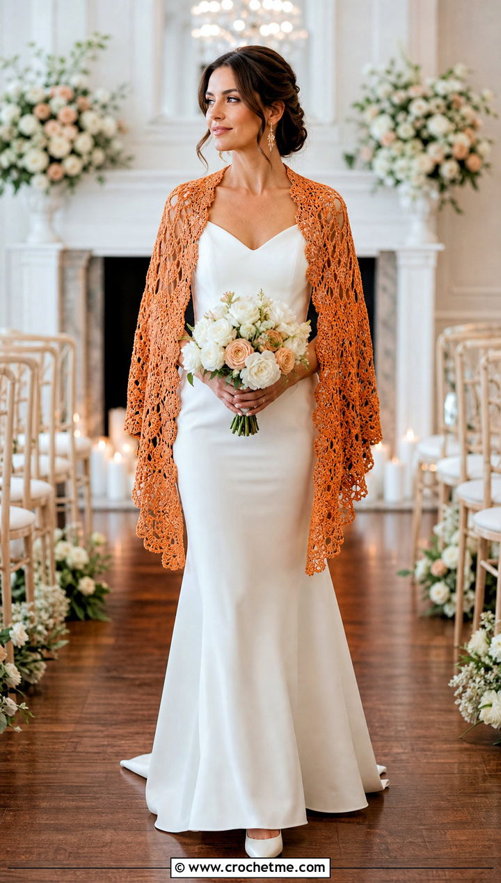 Pineapple Lace Wedding Shawl With Mermaid Gown - 35 crochet wedding shawl outfit ideas