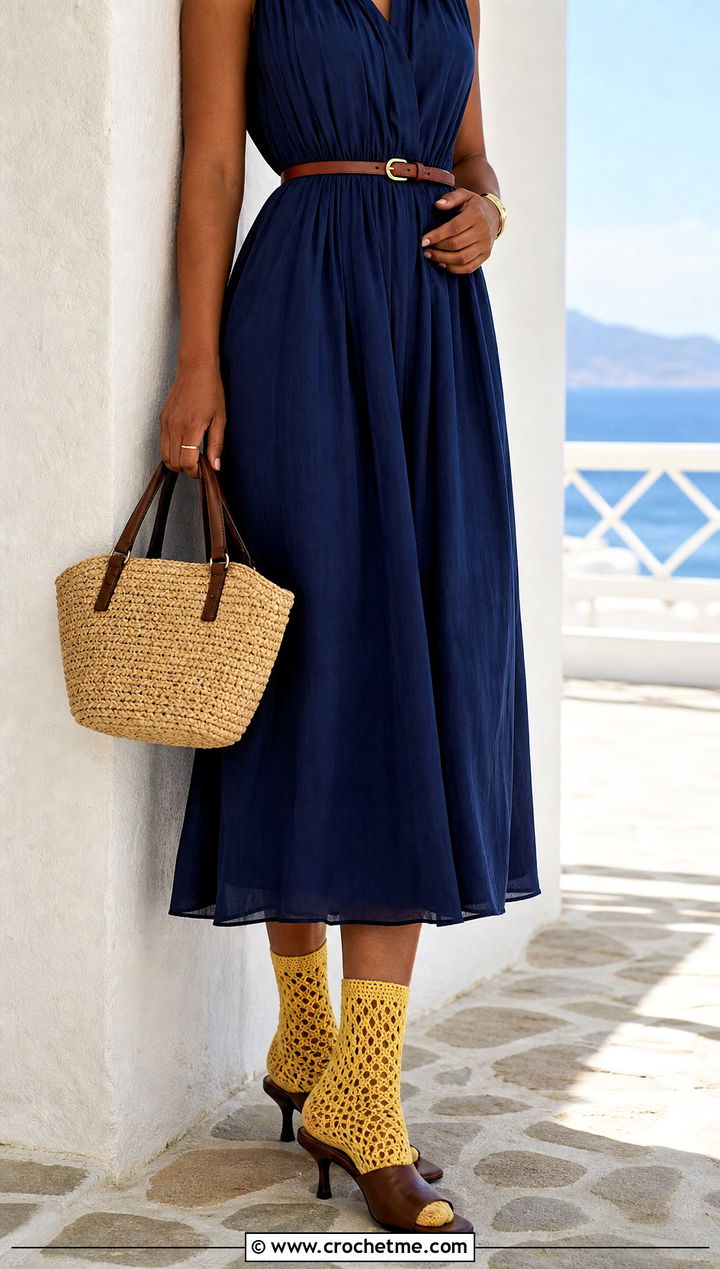 Pineapple Stitch Crochet Lace Socks With Midi Dress And Mules - 25 Crochet Lace Socks outfit ideas
