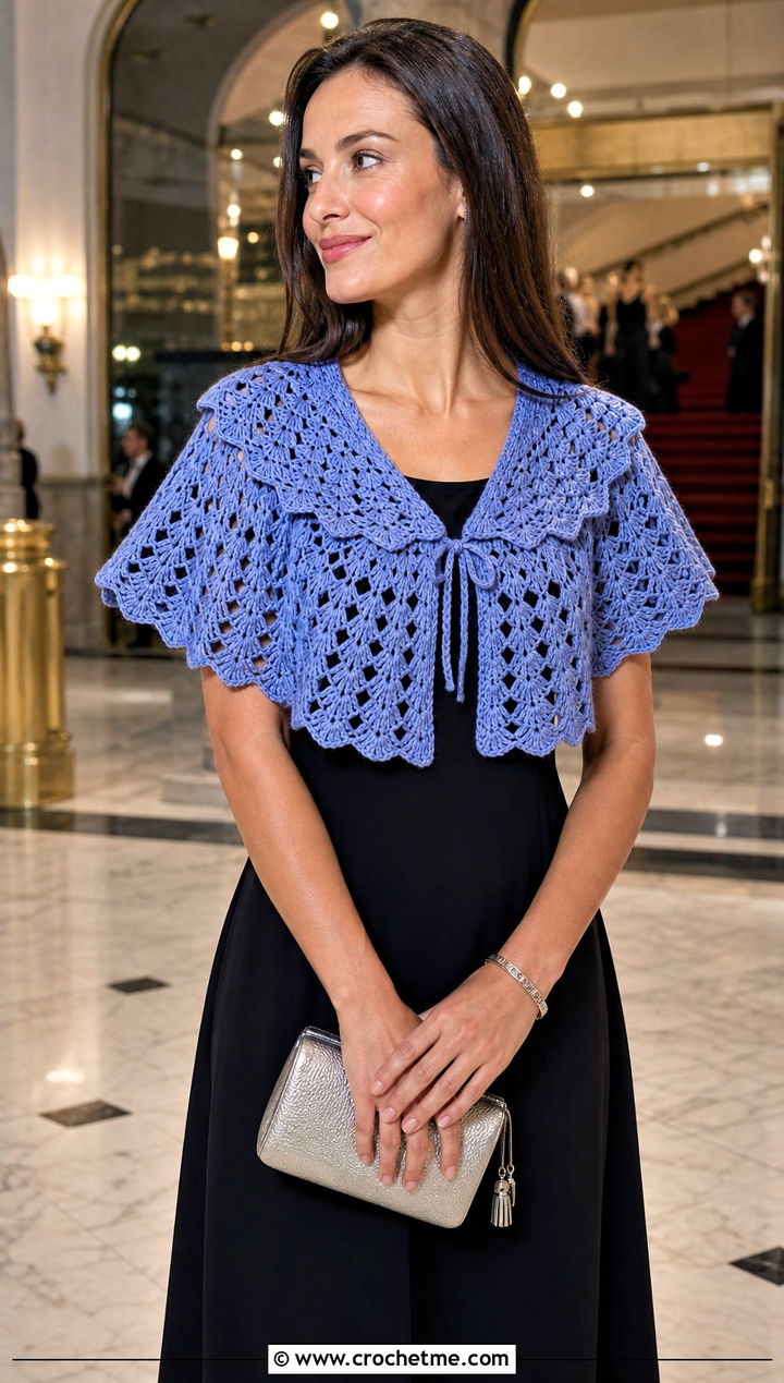 Pineapple Stitch Crochet Sailor Collar With Black Midi Dress - 30 crochet sailor collar outfit ideas