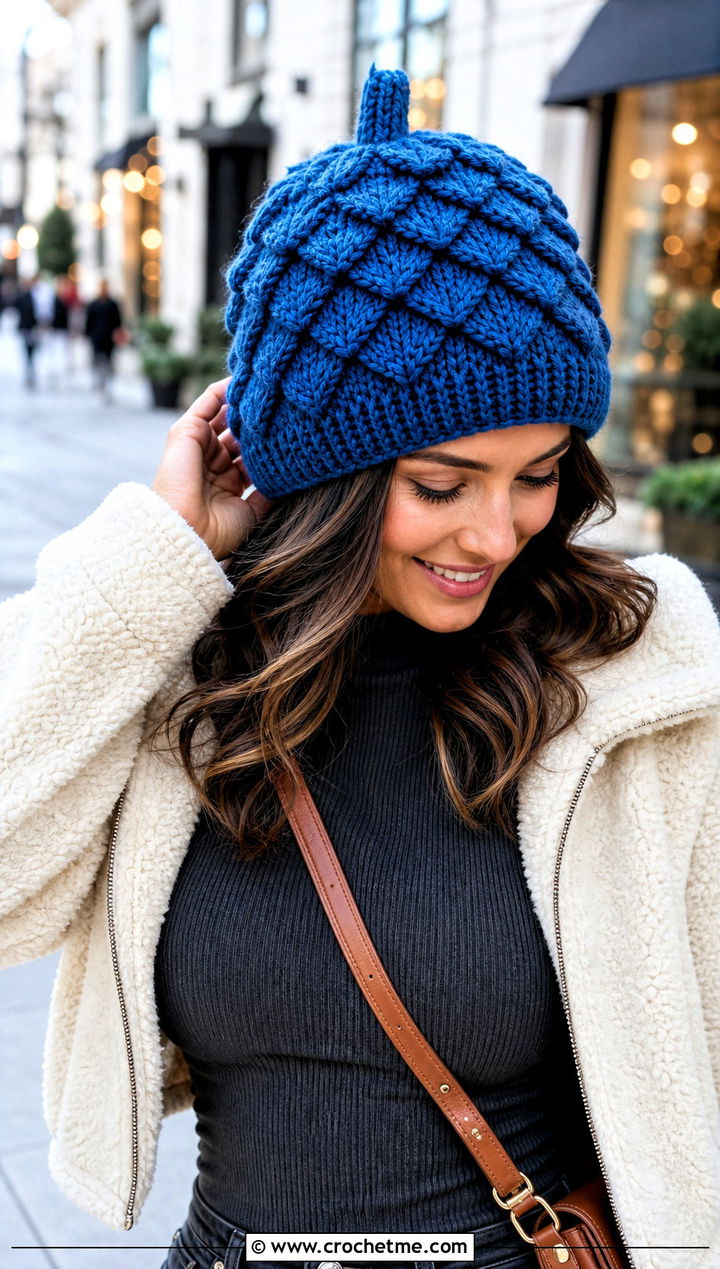 Pinecone Texture Crochet Acorn Hat With Sherpa Jacket - 30 crochet acorn hat outfit ideas