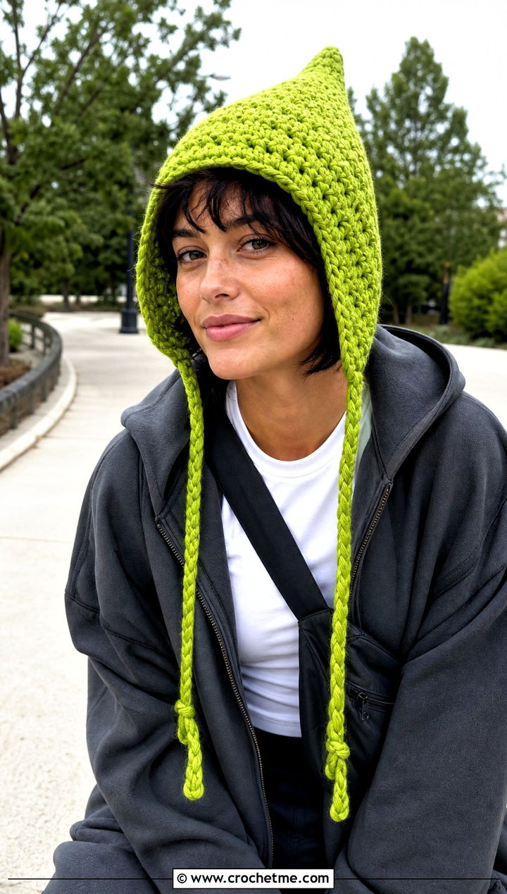Pixie Bonnet Crochet Pilgrim Hat With Tech Pants - 25 Crochet Pilgrim Hat outfit ideas