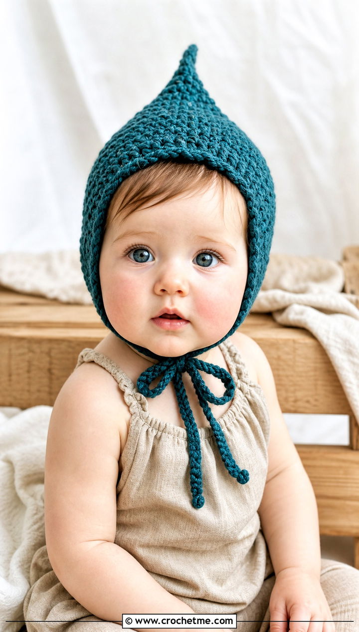 Pixie Bonnet Photo Prop Crochet Hat With Linen One Piece - 15 Photo Prop Crochet Hat outfit ideas