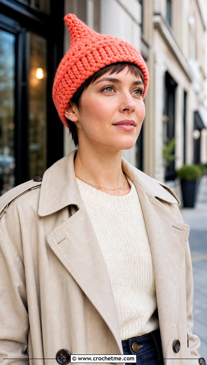 Pixie Crochet Cindy Lou Who Hat With Trench Coat - 20 Crochet Cindy Lou Who Hat outfit ideas