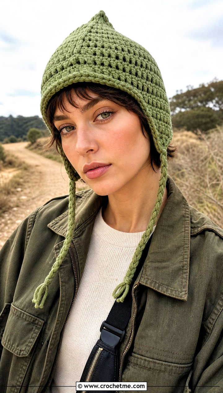 Pixie Crochet Hat With Braids And Utility Jacket - 30 crochet hat with braids outfit ideas