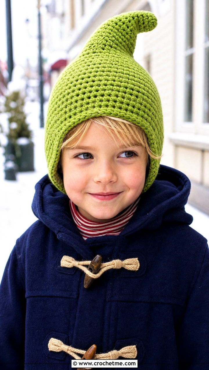 Pixie Crochet Hat With Duffle Coat - 15 Childs Crochet Hat outfit ideas
