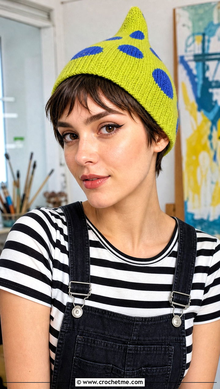 Pixie Mushroom Beanie With Overalls And Long Sleeve Tee - 20 crochet mushroom beanie outfit ideas
