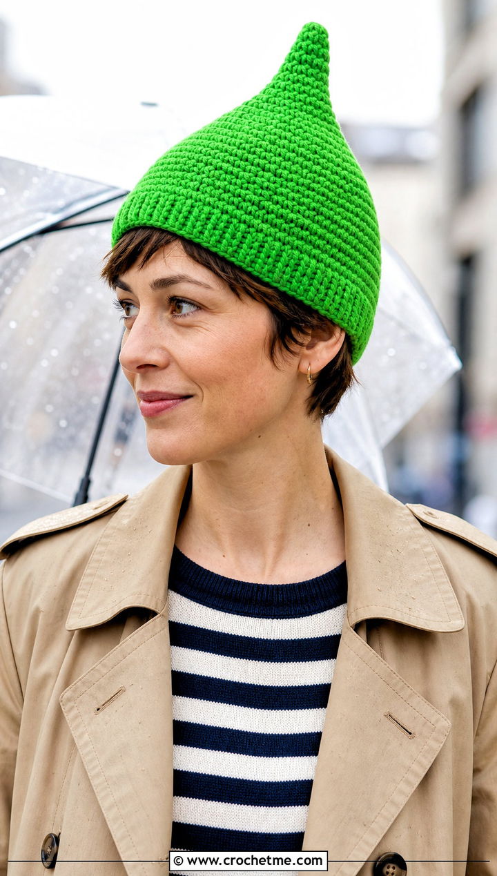 Pixie Point Crochet Gnome Hat With Trench Coat - 15 Adult Crochet Gnome Hat outfit ideas