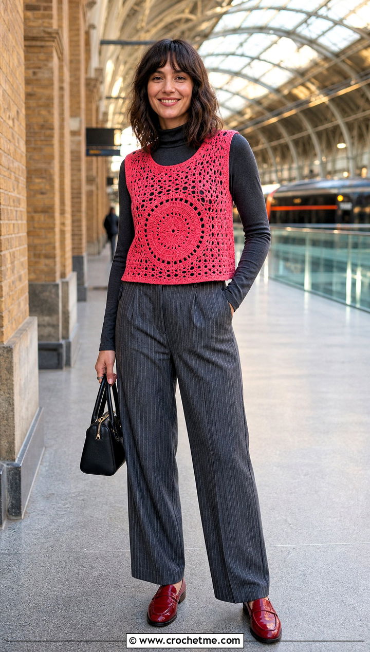 Platform Crochet Vest With Pinstripe Pants - 25 harry potter crochet clothes and outfit ideas