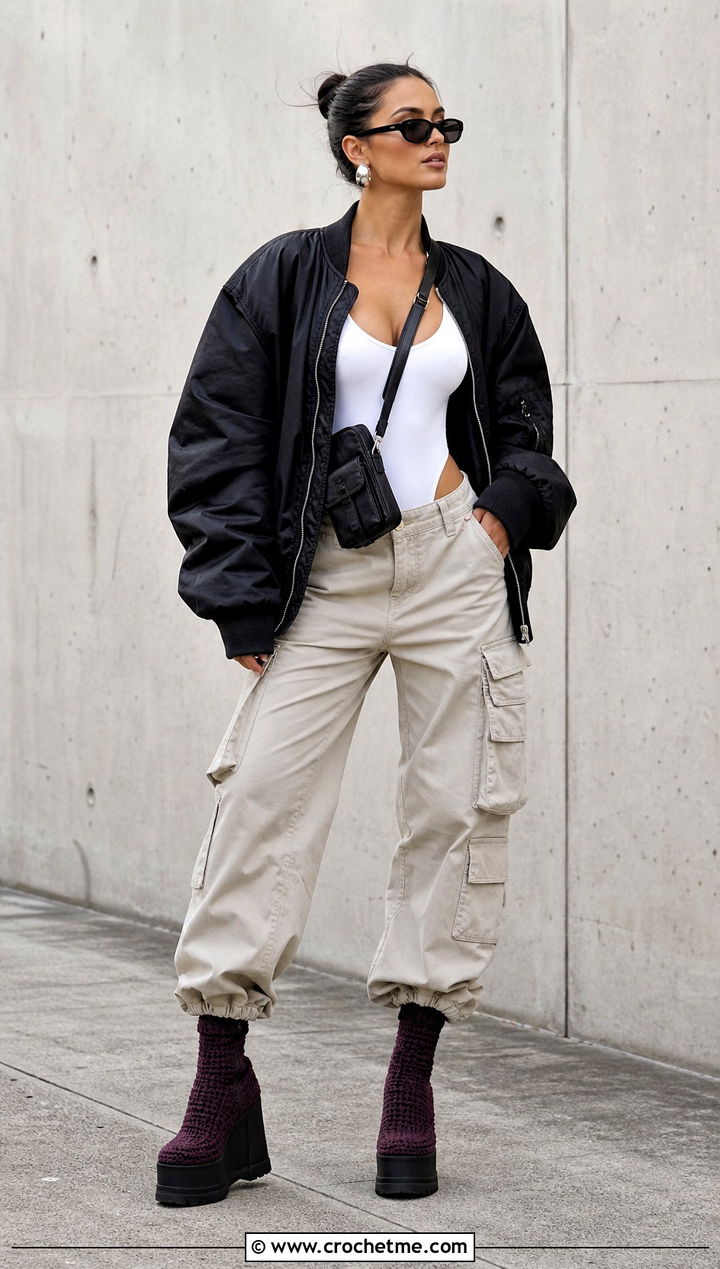 Platform Crochet Boots With Cargo Pants - 15 ugg style crochet boots outfit ideas