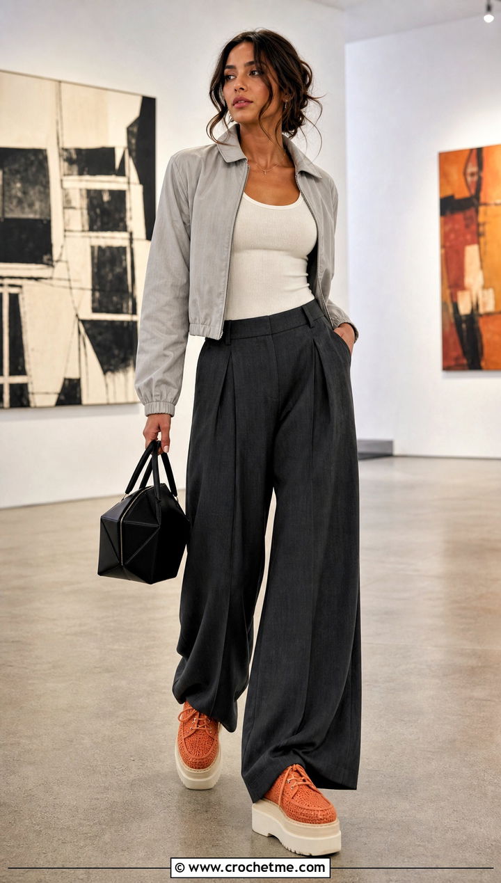 Platform Crochet Oxfords With Wide Leg Trousers - 15 Crochet Oxford Shoes outfit ideas