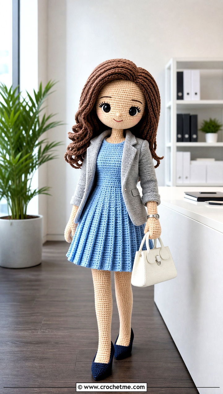 Pleated Crochet Doll Dress With Blazer - 25 amigurumi crochet doll dress outfit ideas