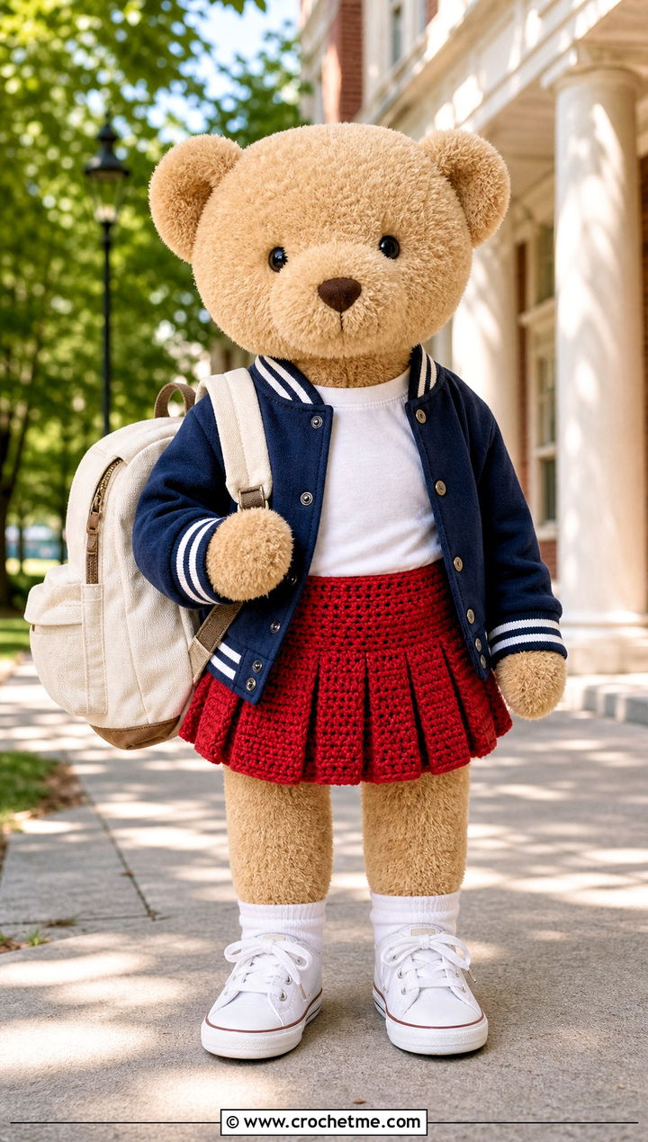 Pleated Crochet Mini Skirt With Varsity Jacket - 35 crochet jellycat clothes and outfit ideas