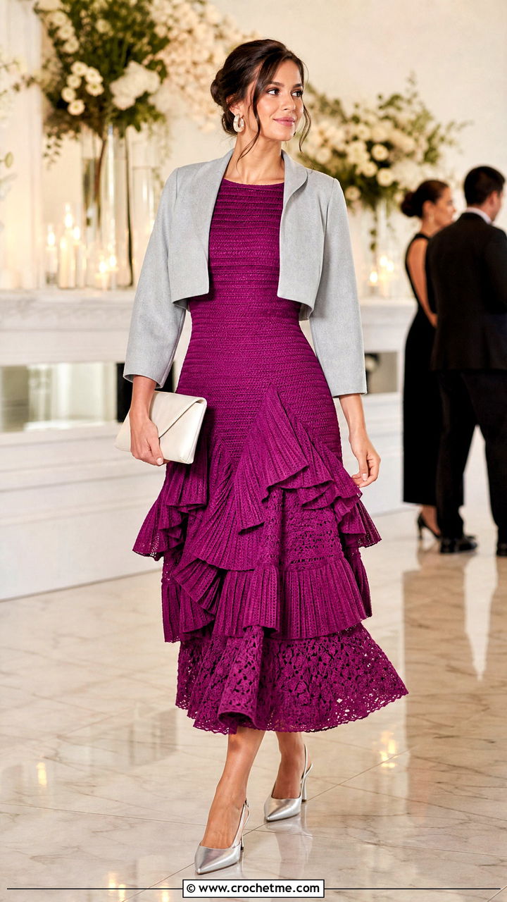 Pleated Crochet Ruffle Dress With Slingback Heels - 35 crochet ruffle dress outfit ideas