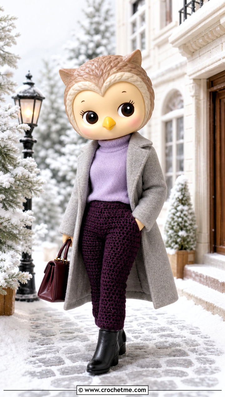 Plum Crochet Sonny Angel Pants With Wool Coat - 20 Crochet Sonny Angel Pants outfit ideas