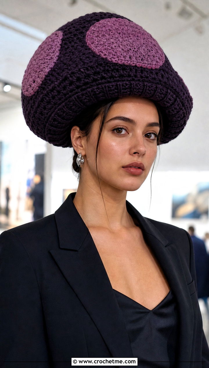 Plum Noir Mario Toad Mushroom Hat With Evening Separates - 15 Mario Toad Crochet Hat outfit ideas