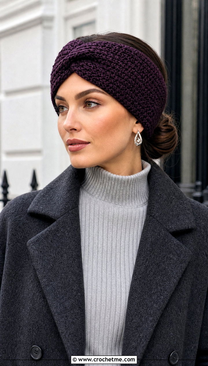 Plum Noir Ravencraft Crochet Earwarmer With Long Coat And Knit Set - 15 ravencraft crochet earwarmer outfit ideas