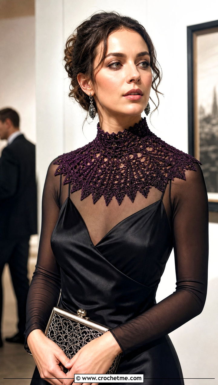 Plum Noir Victorian Crochet Collar With Satin Slip Dress - 15 wednesday addams crochet collar outfit ideas