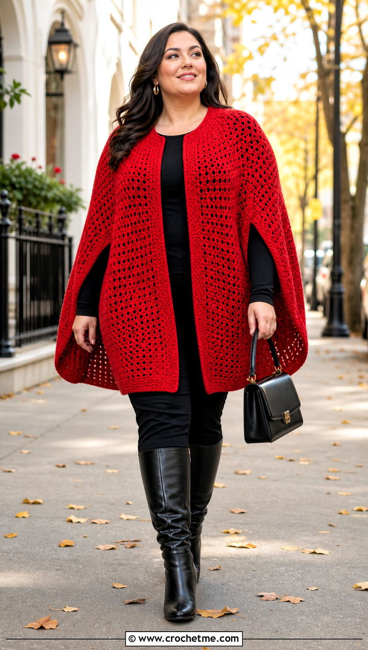 Plus Size Cape Crochet Cardigan With Slim Pants - 35 plus size crochet cardigan outfit ideas