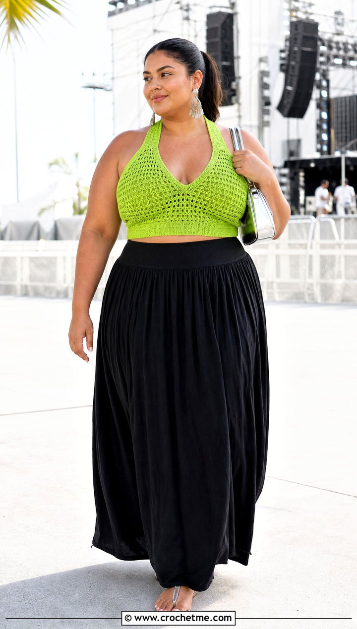 Plus Size Crochet Halter Top With Maxi Skirt - 25 Crochet Tops Plus Size outfit ideas