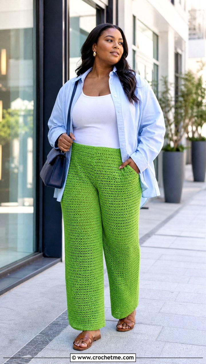 Plus Size Crochet Pants With A Button Down Shirt - 15 Plus Size Crochet Clothes and outfit ideas