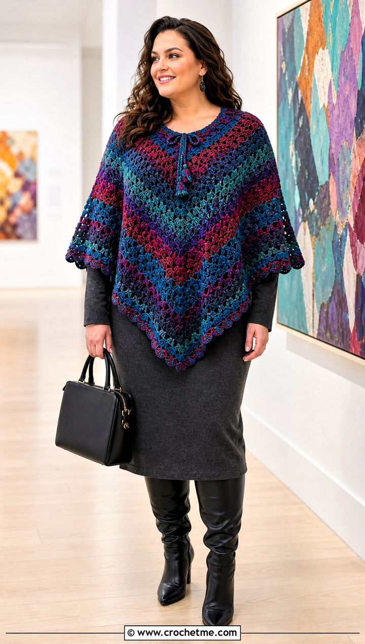 Plus Size Crochet Poncho Top Over A Knit Dress - 25 Crochet Tops Plus Size outfit ideas