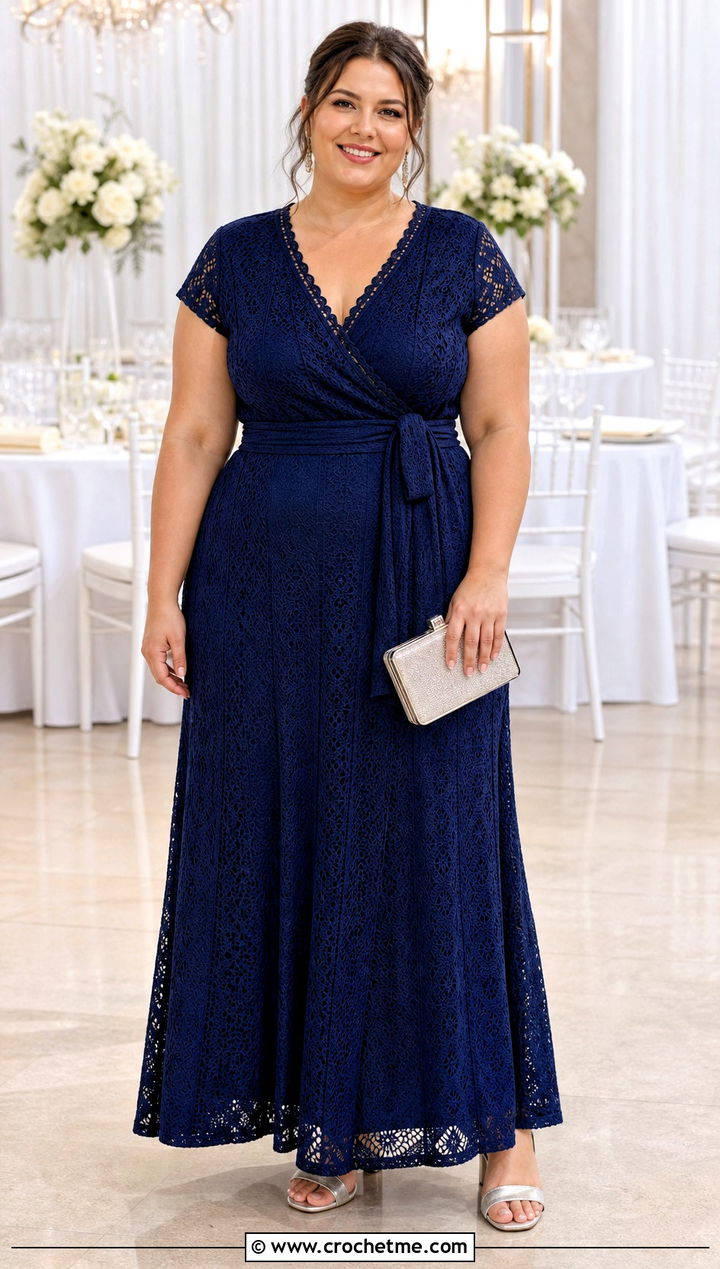 Plus Size Crochet Wrap Maxi Bridesmaid Dress With Wide Fit Heels - 30 Crochet Bridesmaid Dress outfit ideas