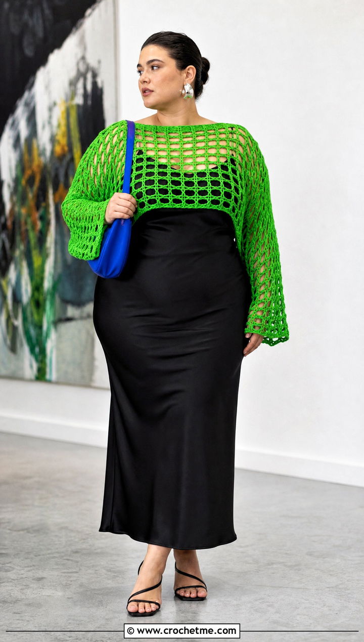 Plus Size Mesh Crochet Crop Top With Slip Dress - 25 Crochet Crop Top Plus Size outfit ideas