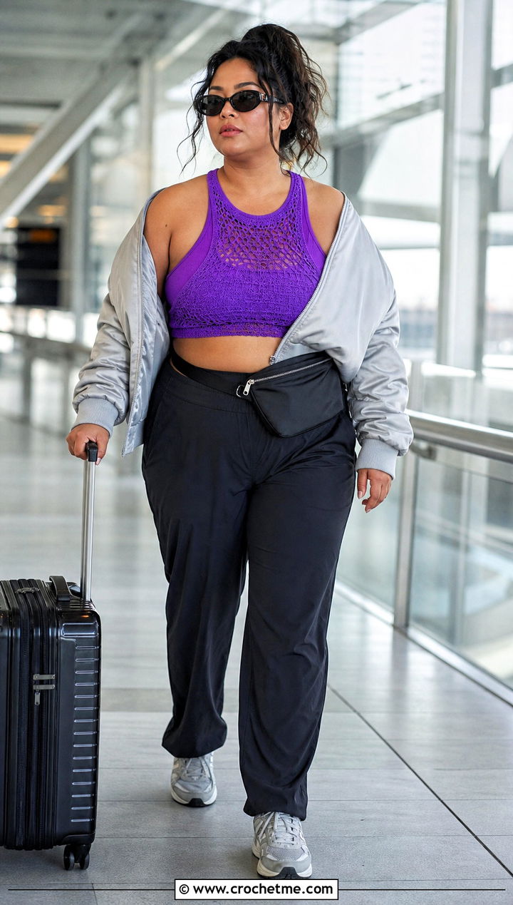 Plus Size Racerback Crochet Crop Top With Track Pants - 25 Crochet Crop Top Plus Size outfit ideas