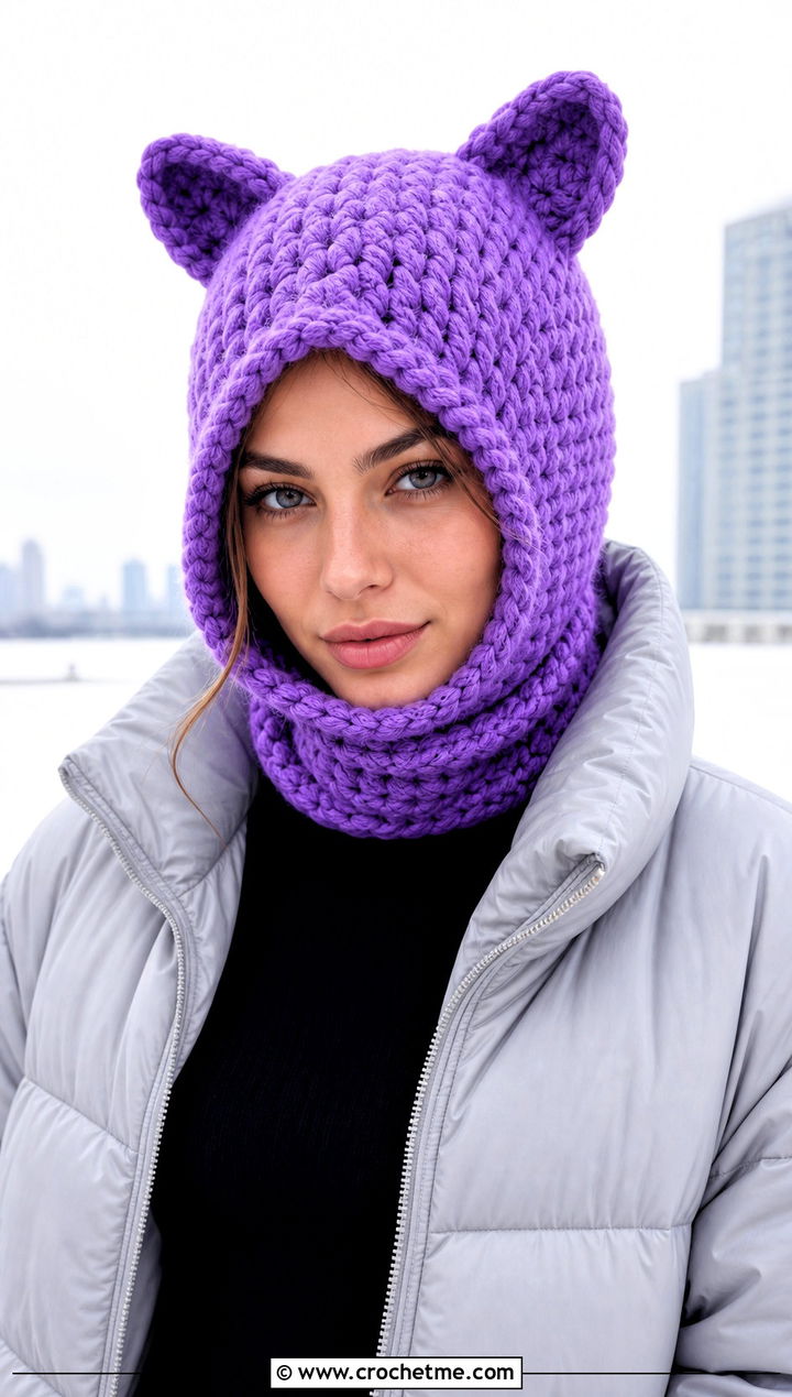 Plush Finn Crochet Balaclava Hat With Puffer Jacket And Leggings - 15 Adventure Time Crochet Fin Hat outfit ideas