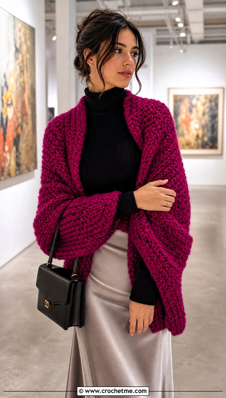 Plush Wool Blend Sleeve Scarf With Slip Skirt - 25 crochet double sleeve scarf outfit ideas