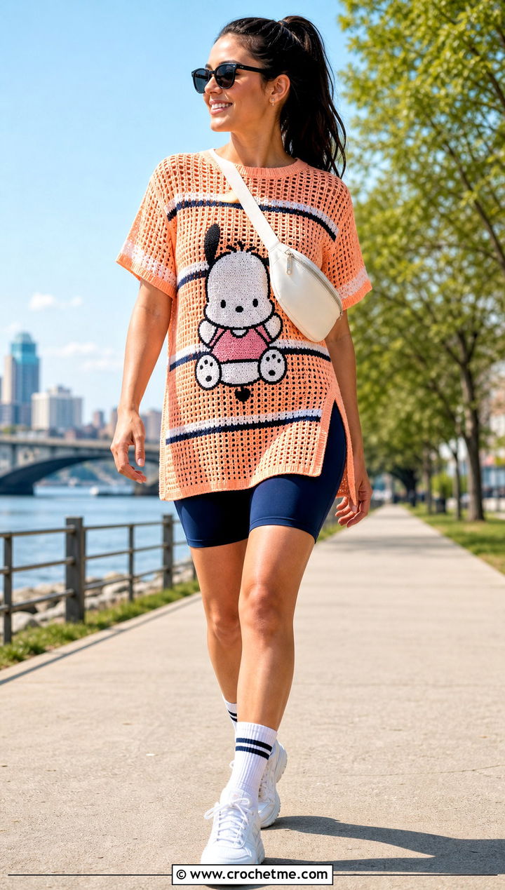 Pochacco Crochet Tunic With Biker Shorts - 25 Sanrio Crochet Clothes and outfit ideas