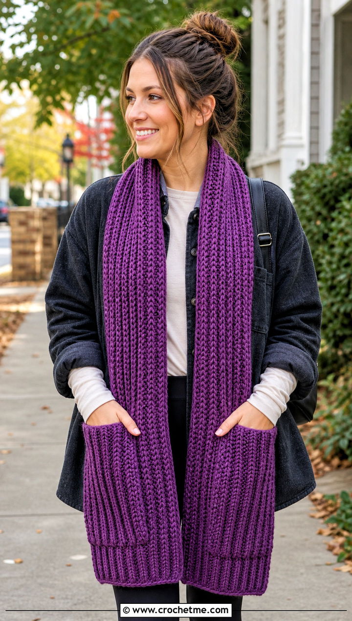 Pocket Brioche Crochet Scarf With Leggings And Shacket - 25 Brioche Crochet Scarf outfit ideas
