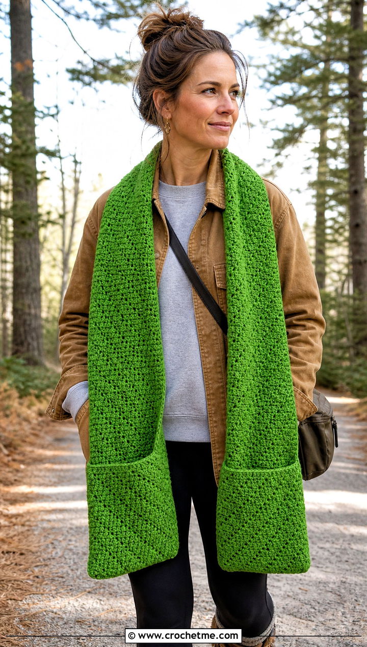 Pocket C C Scarf With Chore Jacket And Leggings - 35 c2c crochet scarf outfit ideas