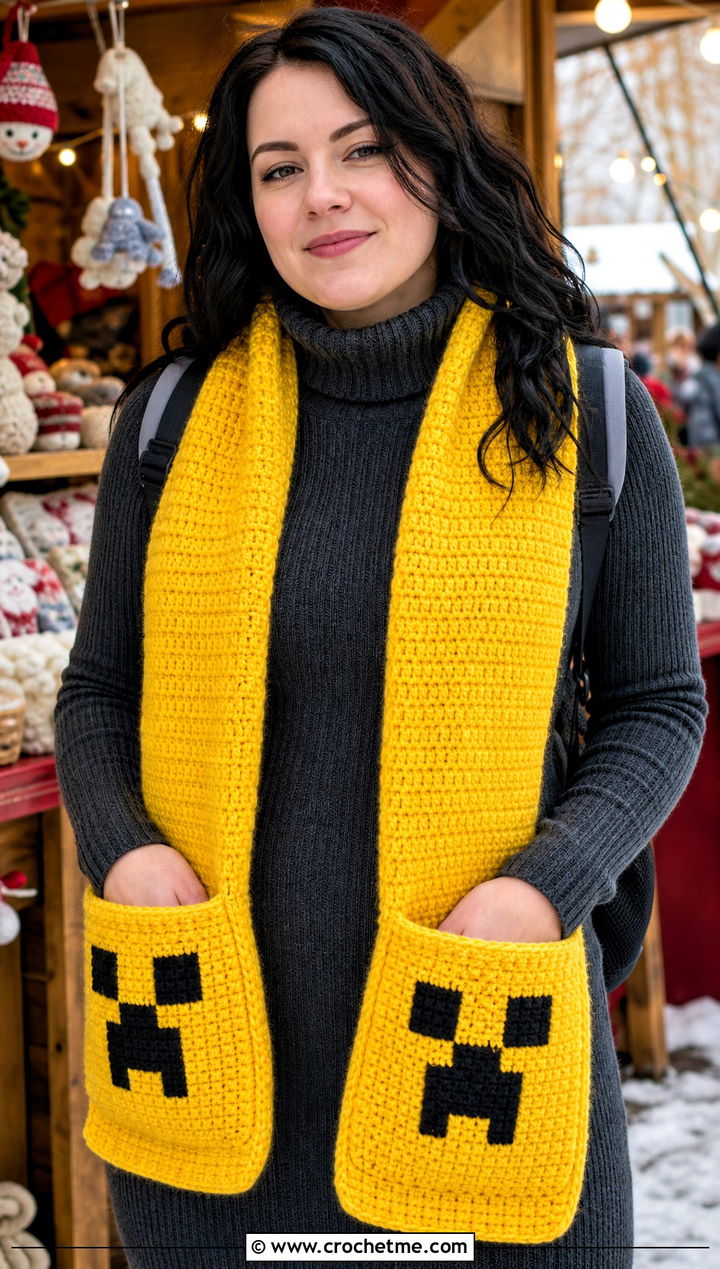 Pocket Creeper Scarf With Sweater Dress - 15 minecraft creeper crochet scarf outfit ideas