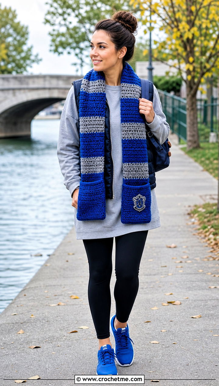 Pocket Crochet Ravenclaw Scarf With Leggings - 35 crochet ravenclaw scarf outfit ideas