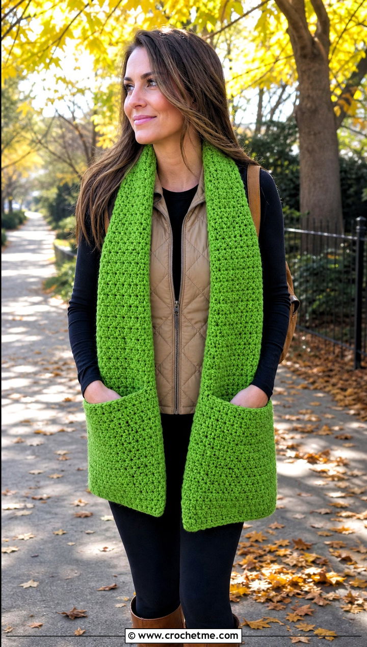 Pocket Crochet Scarf With Leggings And Boots - 25 crochet for scarfs outfit ideas