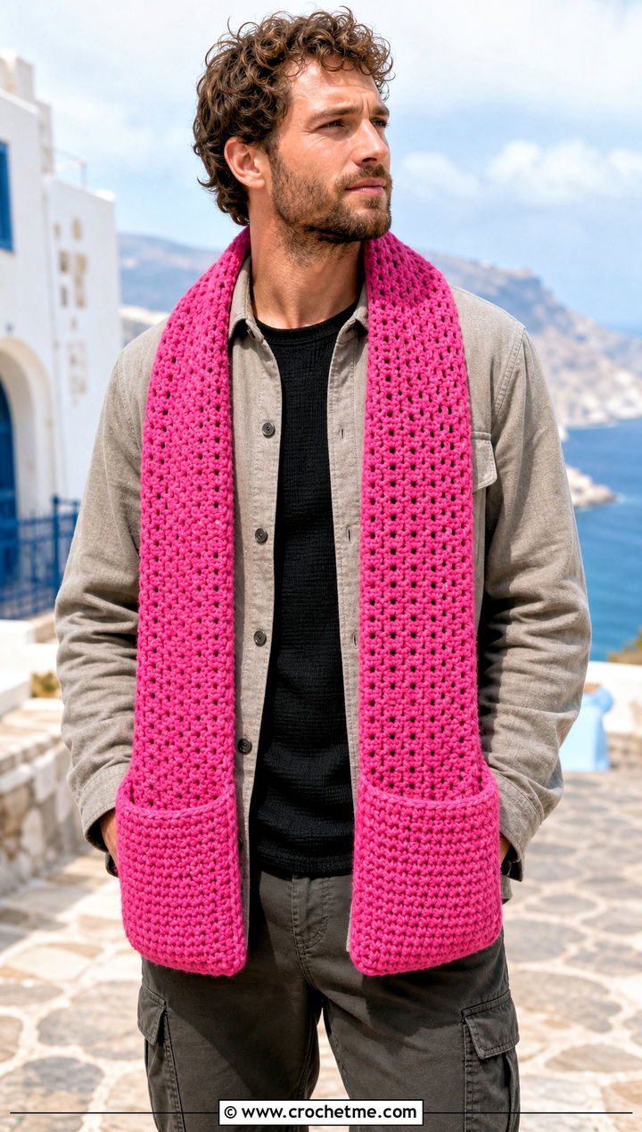 Pocket Crochet Scarf With Utility Outfit - 30 easy crochet scarf men outfit ideas