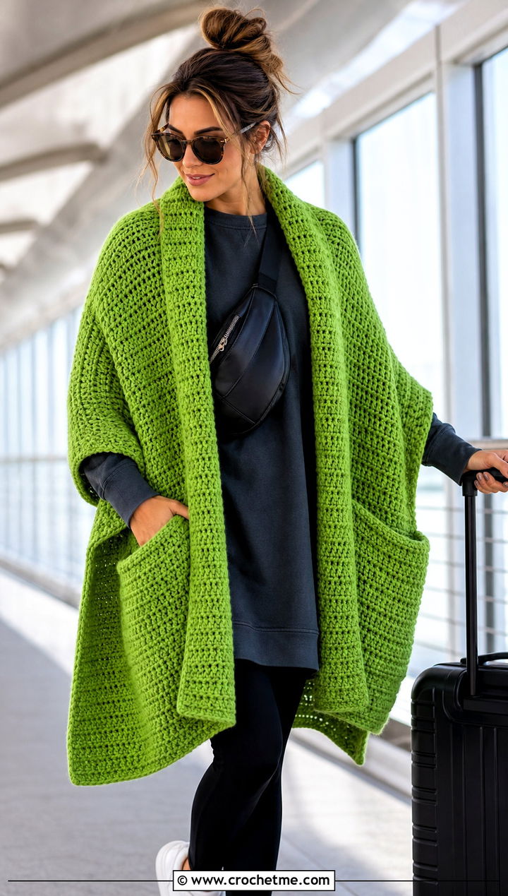 Pocket Crochet Shawl With Leggings - 25 Simple Crochet Shawl outfit ideas