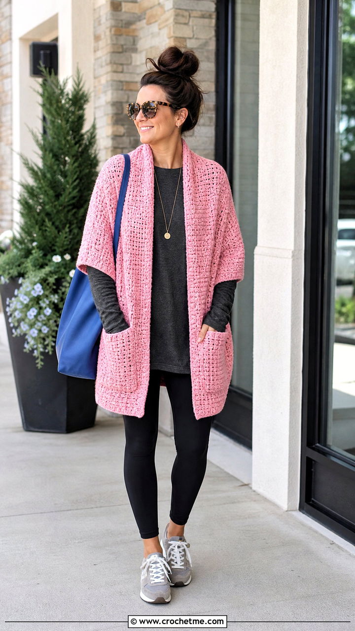Pocket Crochet Shawl With Leggings - 35 crochet shawls and wraps outfit ideas