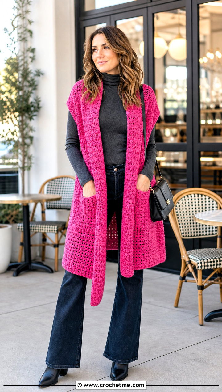 Pocket Crochet Shawl With Turtleneck And Jeans - 25 Crochet A Shawl outfit ideas