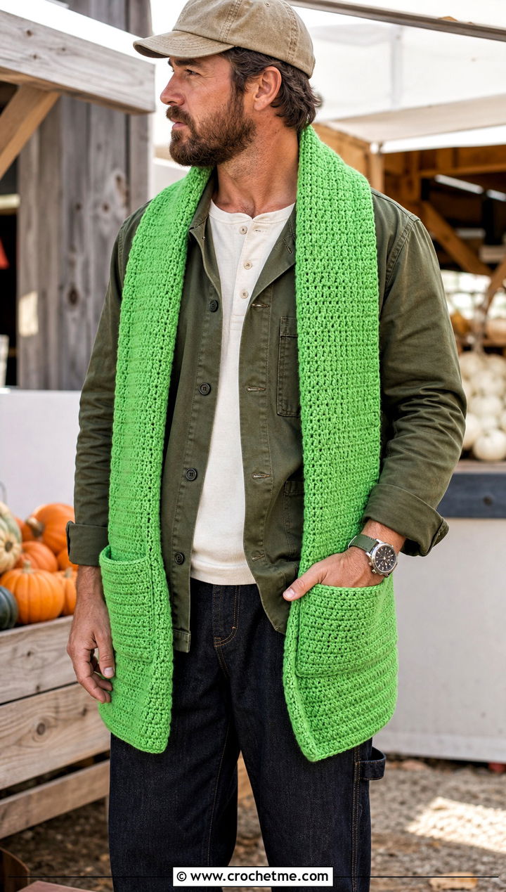 Pocket Crochet Shawl With Workwear Outfit - 30 crochet shawl for men outfit ideas