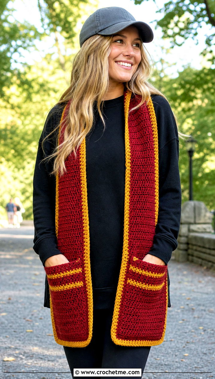 Pocket Gryffindor Crochet Scarf With Leggings - 25 gryffindor crochet scarf outfit ideas