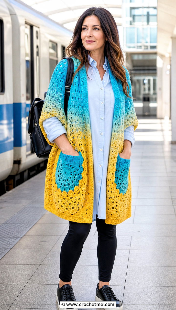 Pocket Mandala Yarn Crochet Shawl With Leggings - 20 Mandala Yarn Crochet Shawl outfit ideas
