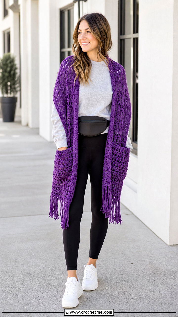 Pocket Prayer Shawl With Leggings And Sneakers - 35 crochet prayer shawl outfit ideas