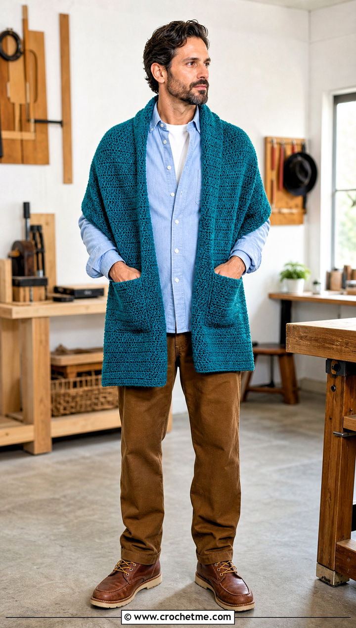 Pocket Prayer Shawl With Oxford Shirt And Work Pants - 20 Mens Crochet Prayer Shawl outfit ideas