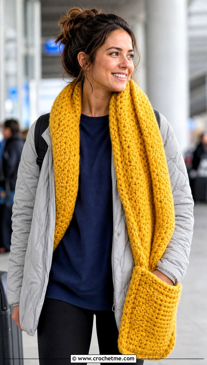 Pocket Super Chunky Crochet Scarf With Leggings - 25 Super Chunky Crochet Scarf outfit ideas