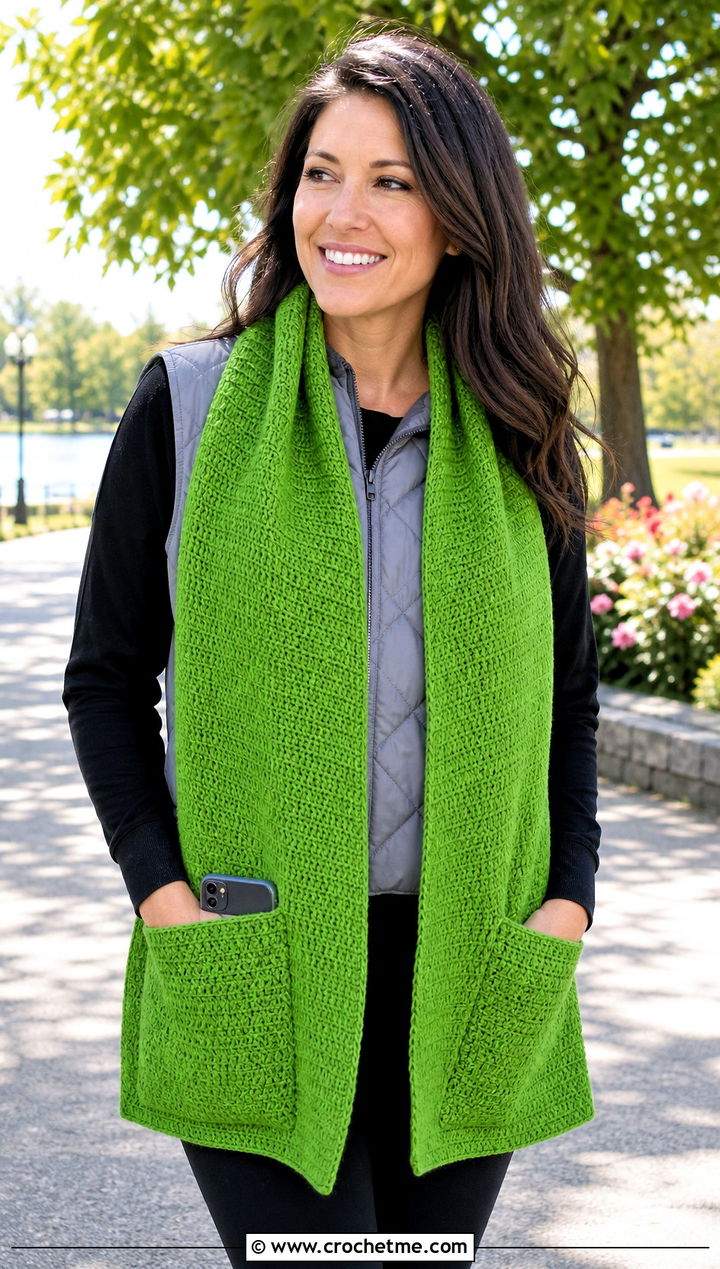 Pocket V Stitch Crochet Scarf With Leggings - 25 v stitch crochet scarf outfit ideas