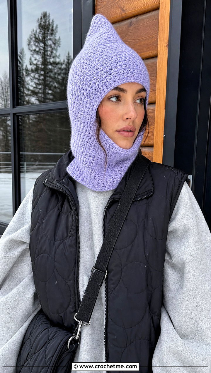 Pointed Crochet Balaclava Hat With Oversized Sweater - 25 crochet balaclava hat outfit ideas